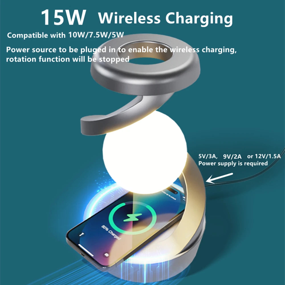 AuraGlide™ Rotating Lamp & Wireless Charger (RGB Edition)