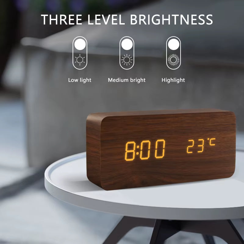 LumiWood™ Digital LED Alarm Clock – Minimalist Wooden Glow